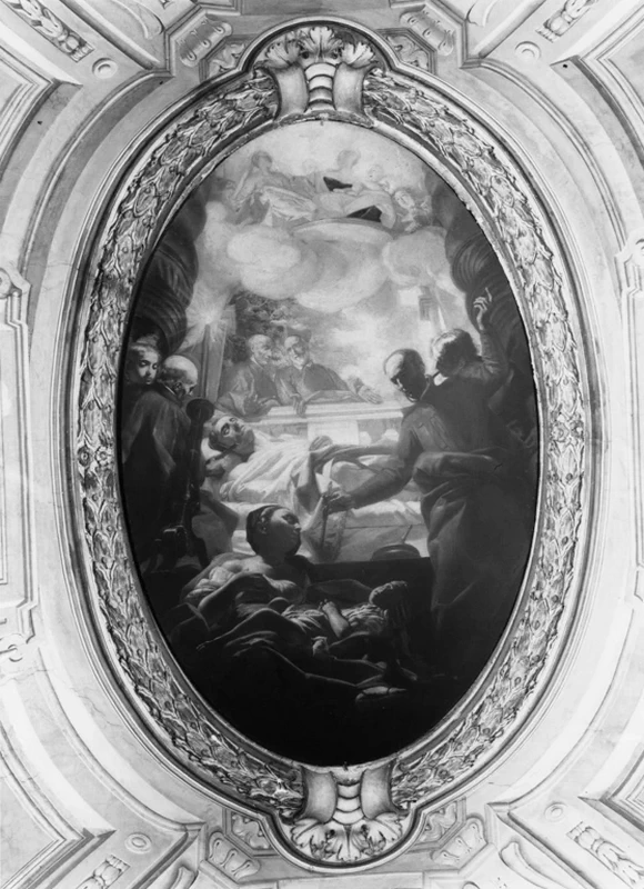 San Filippo Neri mostra a San Camillo de' Lellis gli angeli che conducono i Ministri degli Infermi all'assistenza - Chiesa di S. Maria in Trivio, Roma